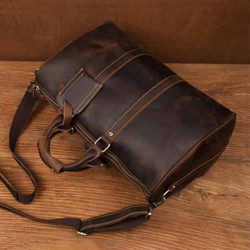Reinforced Sturdy Handles of Our Leather Travel Bag